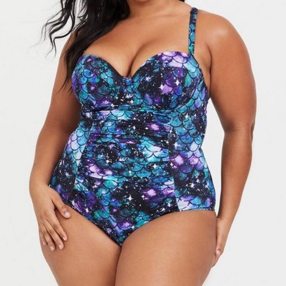 Torrid Slim‑Fix Strappy Back Galaxy Mermaid One‑Piece Swimsuit | Plus Size 1R